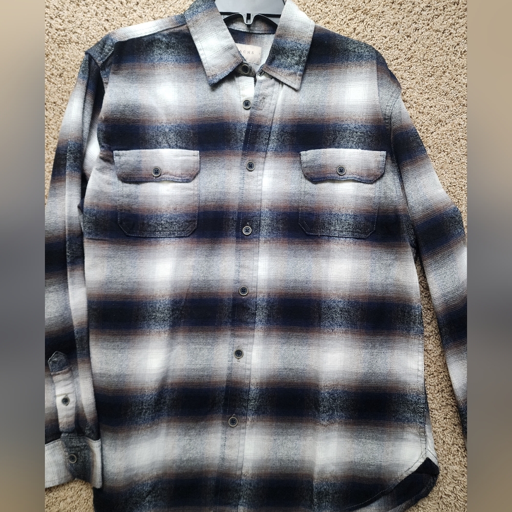 Jachs Blue and Gray Plaid Casual Button Down Shirt L New